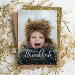 Cartes Pour Fêtes Annuelles Modern Glitz Faux Glitter Photo Overlay Hanukkah<br><div class="desc">Affordable custom printed holiday photo cards with simple templates for customization. This chic modern design has a faux glitter confetti border and stylish calligraphy text. The wording says "Happy Hanukkah". Personalize it with your photos and add your family name and the year. Reverse side has space for additional photos and...</div>