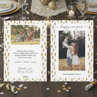 Cartes Pour Fêtes Annuelles Modern Gold Glitter Family Photo New Year