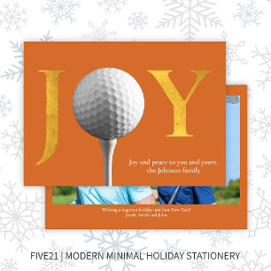 Cartes Pour Fêtes Annuelles Modern Golf Joie & Paix Orange Photo de Noël
