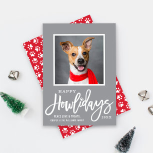 Cartes Pour Fêtes Annuelles Modern Gray Red Happy Howlidays Puppy Dog Photo