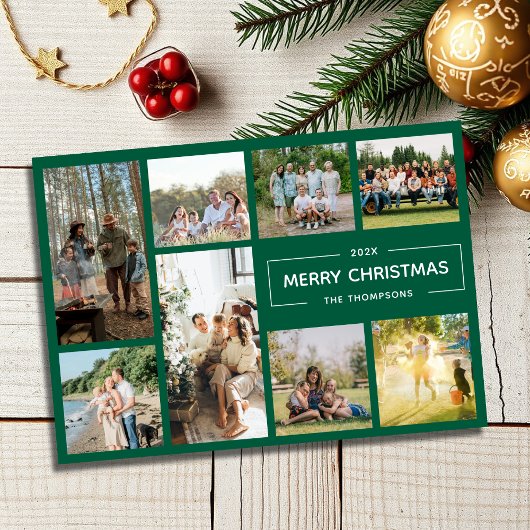 Cartes Pour Fêtes Annuelles Modern Green 8 Photo Collage Joyeux Noël