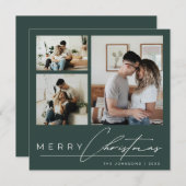Cartes Pour Fêtes Annuelles Modern Green Simple Script Photo Collage Christmas (Devant / Derrière)