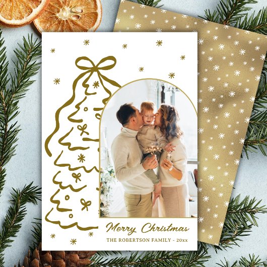 Cartes Pour Fêtes Annuelles Modern Hand-Drawn Gold Christmas Tree Arch Photo