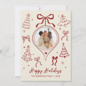 Cartes Pour Fêtes Annuelles Modern Hand-Drawn Red Bows Photo Christmas Happy (Devant)