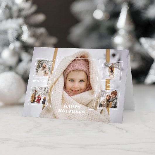 Cartes Pour Fêtes Annuelles Modern Happy Holidays Thin Line Border 5-Photo