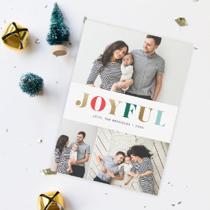 Cartes Pour Fêtes Annuelles Modern Joyful 3 Photo Collage Noël