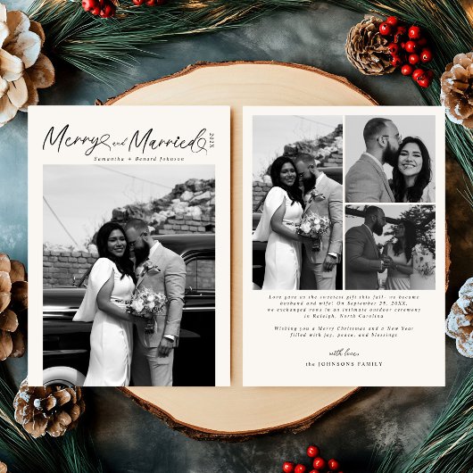 Cartes Pour Fêtes Annuelles Modern Merry and Married Newlywed Script Christmas