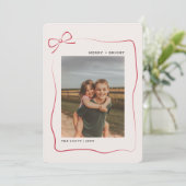 Cartes Pour Fêtes Annuelles Modern Merry Bright Red Bow Family Photo Christmas (Debout devant)