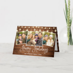 Cartes Pour Fêtes Annuelles Modern Merry Christmas Rustic 3 PHOTO Greeting
