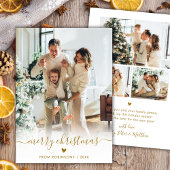 Cartes Pour Fêtes Annuelles Modern Minimal Gold Script 4 Photo Merry Christmas