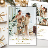 Cartes Pour Fêtes Annuelles Modern Minimal Gold Script 4 Photo Merry Christmas