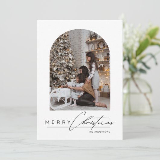 Cartes Pour Fêtes Annuelles Modern Minimal Script Arch Family Photo Christmas (Debout devant)