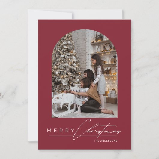 Cartes Pour Fêtes Annuelles Modern Minimal Script Arch Photo Red Christmas (Devant)