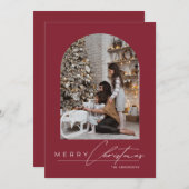 Cartes Pour Fêtes Annuelles Modern Minimal Script Arch Photo Red Christmas (Devant / Derrière)
