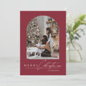 Cartes Pour Fêtes Annuelles Modern Minimal Script Arch Photo Red Christmas (Debout devant)