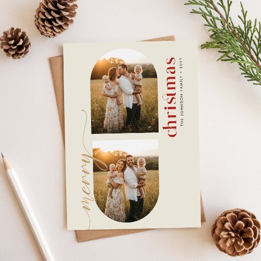Cartes Pour Fêtes Annuelles Modern Minimalist Family Christmas Arched 3 Photo
