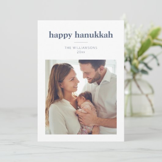 Cartes Pour Fêtes Annuelles Modern Minimalist Hanukkah Photo Letter Message (Debout devant)