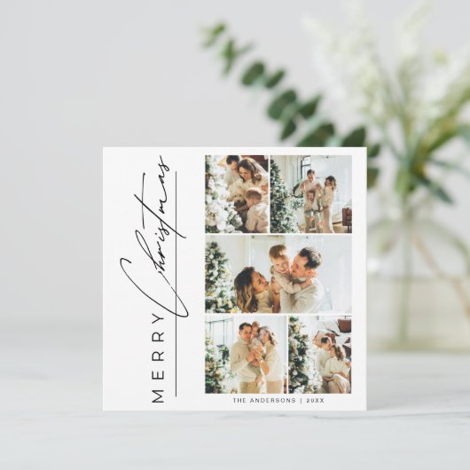 Cartes Pour Fêtes Annuelles Modern Multi Photo Merry Christmas Script (Debout devant)