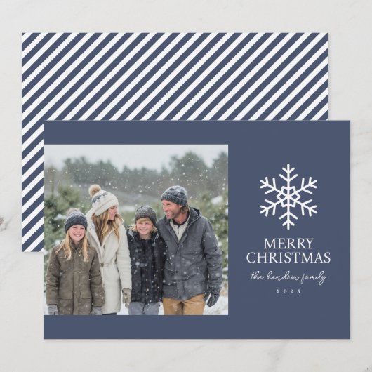 Cartes Pour Fêtes Annuelles Modern Navy Snowflake Christmas Photo (Devant / Derrière)