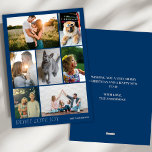 Cartes Pour Fêtes Annuelles Modern Peace Love Jove Multiple Photo Noël<br><div class="desc">Le design comporte un texte moderne en gras qui dit "Peace Love Joy" avec nom de famille personnalisé modèle dans un élégant script manuscrit et plusieurs photo collage carte de voeux vacances. Le bleu marine avec argent ajoute une touche moderne et sophistiquée, ce qui en fait un parfait souvenir pour...</div>