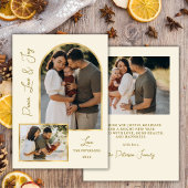 Cartes Pour Fêtes Annuelles Modern Peace Love Joy Script Gold Arch 3 Photo 