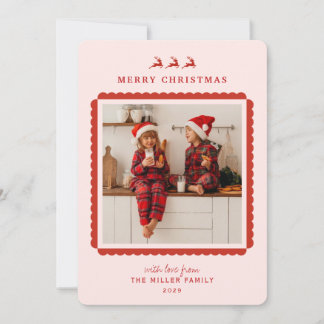 Cartes Pour Fêtes Annuelles Modern Pink and red  border Christmas photo 