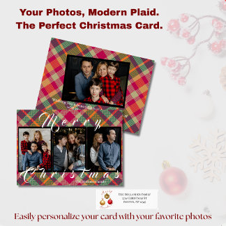 Cartes Pour Fêtes Annuelles Modern Plaid Tartan 4 Photo Christmas Holiday Card