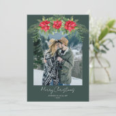 Cartes Pour Fêtes Annuelles Modern Poinsettia Greenery Photo (Debout devant)