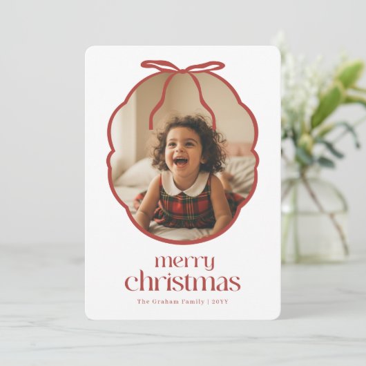 Cartes Pour Fêtes Annuelles Modern Red Bow Family Kids Photo Christmas (Debout devant)