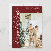 Cartes Pour Fêtes Annuelles Modern Red Script Happy Holidays Photo Collage (Devant)