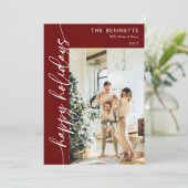 Cartes Pour Fêtes Annuelles Modern Red Script Happy Holidays Photo Collage (Debout devant)
