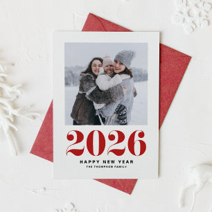 Cartes Pour Fêtes Annuelles Modern Red Typography 2022 Happy New Year Photo