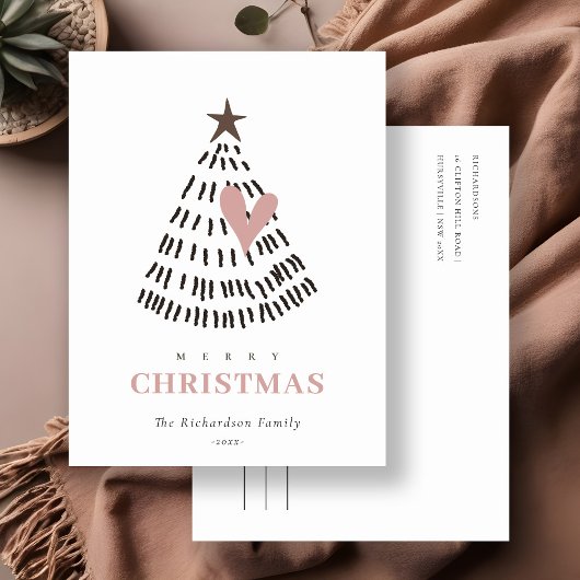 Cartes Pour Fêtes Annuelles Modern Scandi Minimal Blush Heart Christmas Tree