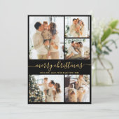 Cartes Pour Fêtes Annuelles Modern Script 5 Photo Collage Black Gold Christmas (Debout devant)