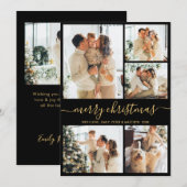 Cartes Pour Fêtes Annuelles Modern Script 5 Photo Collage Black Gold Christmas (Devant / Derrière)