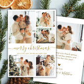 Cartes Pour Fêtes Annuelles Modern Script 5 Photo Collage Gold White Christmas