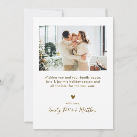 Cartes Pour Fêtes Annuelles Modern Script 5 Photo Collage Gold White Christmas (Dos)