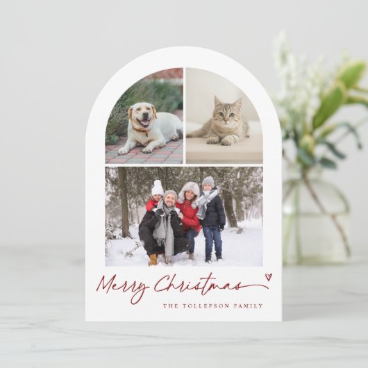 Cartes Pour Fêtes Annuelles Modern Script Arch Family Photo Christmas (Debout devant)