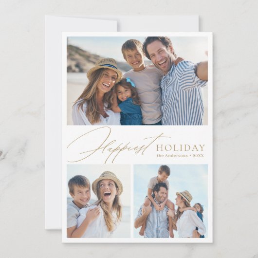 Cartes Pour Fêtes Annuelles Modern Script Family 3 Photo Happest Holiday card (Devant)