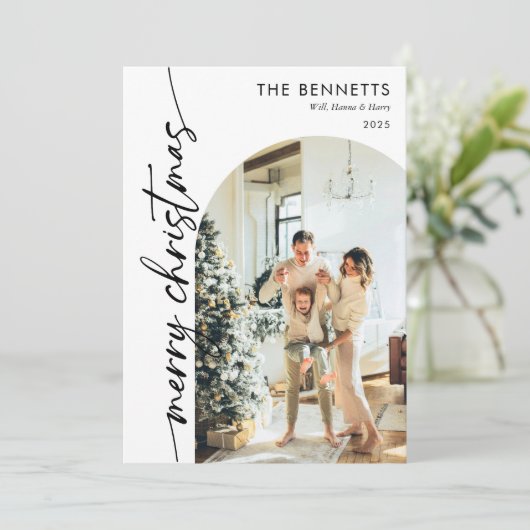 Cartes Pour Fêtes Annuelles Modern Script What A Year Merry Christmas Photo (Debout devant)