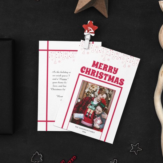 Cartes Pour Fêtes Annuelles Modern Simple 1 Photo + Devis Red Frame Noël