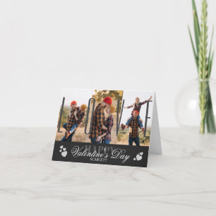 Cartes Pour Fêtes Annuelles Modern Simple 3 Photo Black Valentine's Day Folded