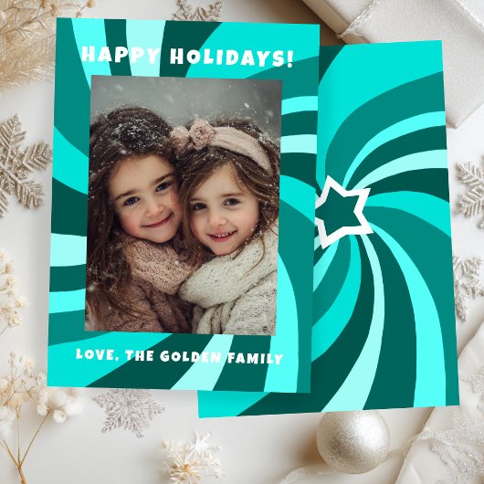 Cartes Pour Fêtes Annuelles Modern Swirl HAPPY HOLIDAYS CUSTOM PHOTO