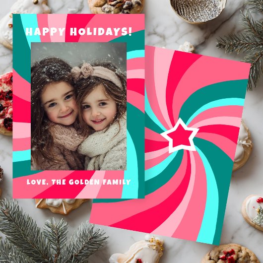 Cartes Pour Fêtes Annuelles Modern Swirl HAPPY HOLIDAYS CUSTOM PHOTO