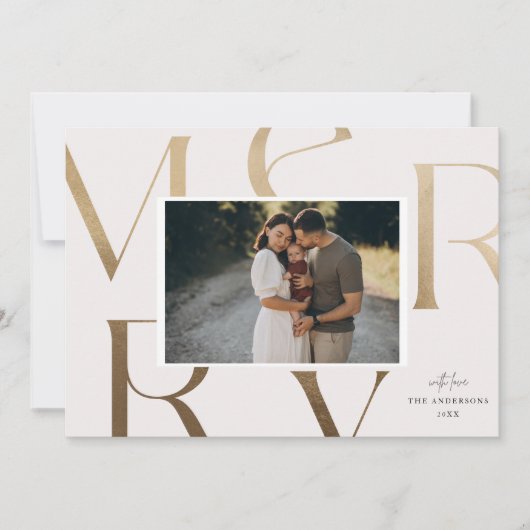 Cartes Pour Fêtes Annuelles Moderne 1 Photo Faux Or Joyeux Noël Fêtes (Devant)