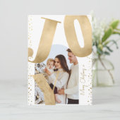 Cartes Pour Fêtes Annuelles Moderne 1 Photo Joyeux Noël Joie Arc Or (Debout devant)