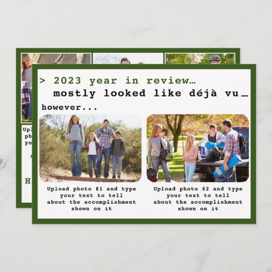 Cartes Pour Fêtes Annuelles Moderne 2023 Année en revue Green Family Photo (Devant / Derrière)