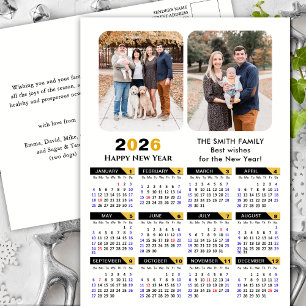 Cartes Pour Fêtes Annuelles Moderne 2026 Calendrier Famille 2 Photo Black Gold