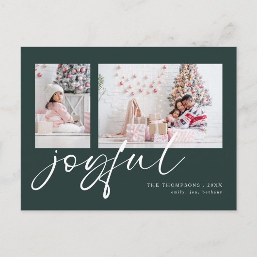 Cartes Pour Fêtes Annuelles Moderne 2 Photo Joyeux Script Noël Vert (Devant)
