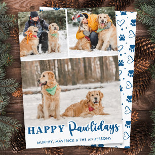 Cartes Pour Fêtes Annuelles Moderne 3 Photo Chien Personnalisé Joyeux Pawliday